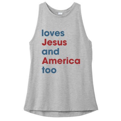 Loves Jesus And America Too Christian Patriot Ladies PosiCharge Tri-Blend Wicking Tank