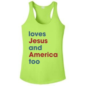 Loves Jesus And America Too Christian Patriot Ladies PosiCharge Competitor Racerback Tank