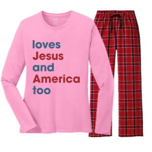 Loves Jesus And America Too Christian Patriot Women's Long Sleeve Flannel Pajama Set 