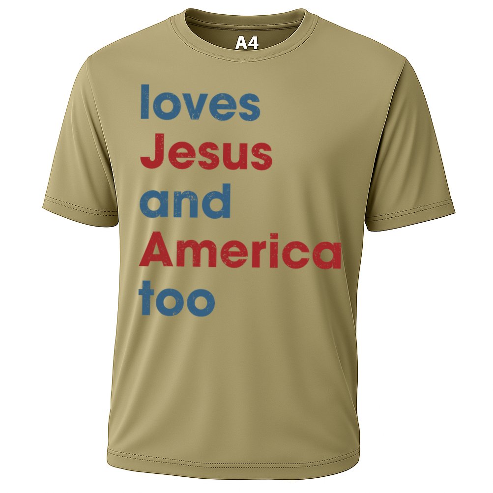 Loves Jesus And America Too Christian Patriot Cooling Performance Crew T-Shirt