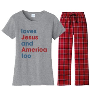 Loves Jesus And America Too Christian Patriot Women's Flannel Pajama Set