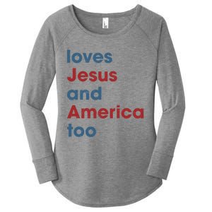 Loves Jesus And America Too Christian Patriot Women's Perfect Tri Tunic Long Sleeve Shirt