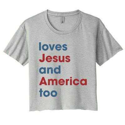 Loves Jesus And America Too Christian Patriot Women's Crop Top Tee