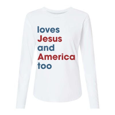 Loves Jesus And America Too Christian Patriot Womens Cotton Relaxed Long Sleeve T-Shirt