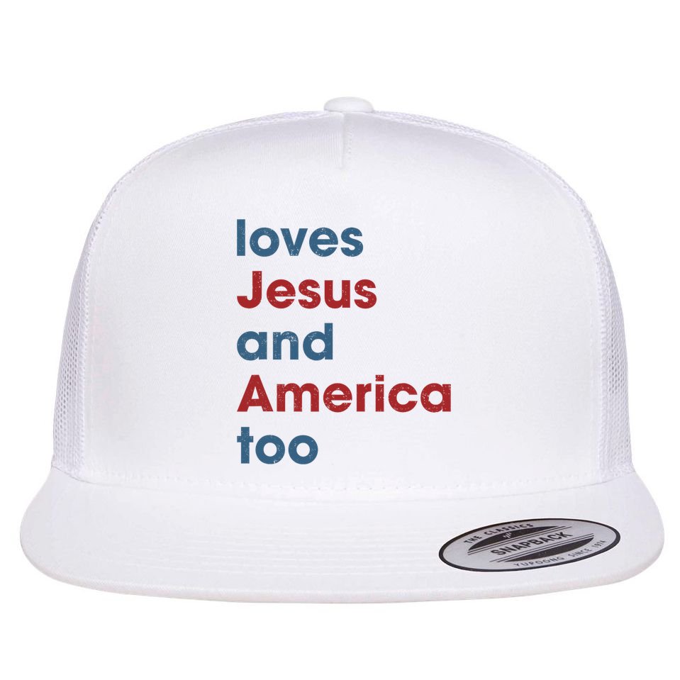 Loves Jesus And America Too Christian Patriot Flat Bill Trucker Hat