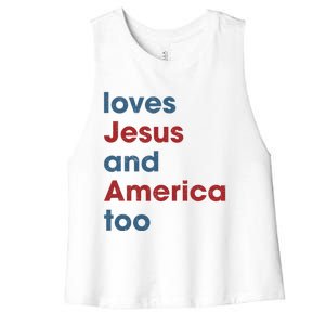 Loves Jesus And America Too Christian Patriot Women's Racerback Cropped Tank