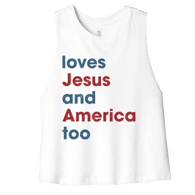 Loves Jesus And America Too Christian Patriot Women's Racerback Cropped Tank