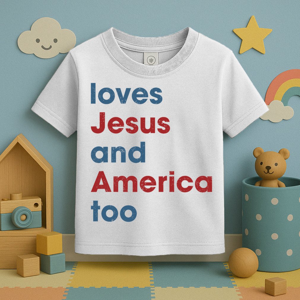 Loves Jesus And America Too Christian Patriot Toddler T-Shirt