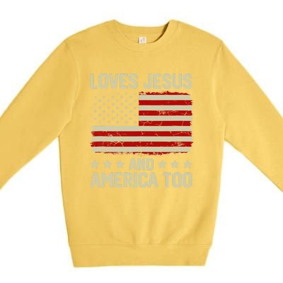 Loves Jesus And America Too USA Patriotic Christian Premium Crewneck Sweatshirt