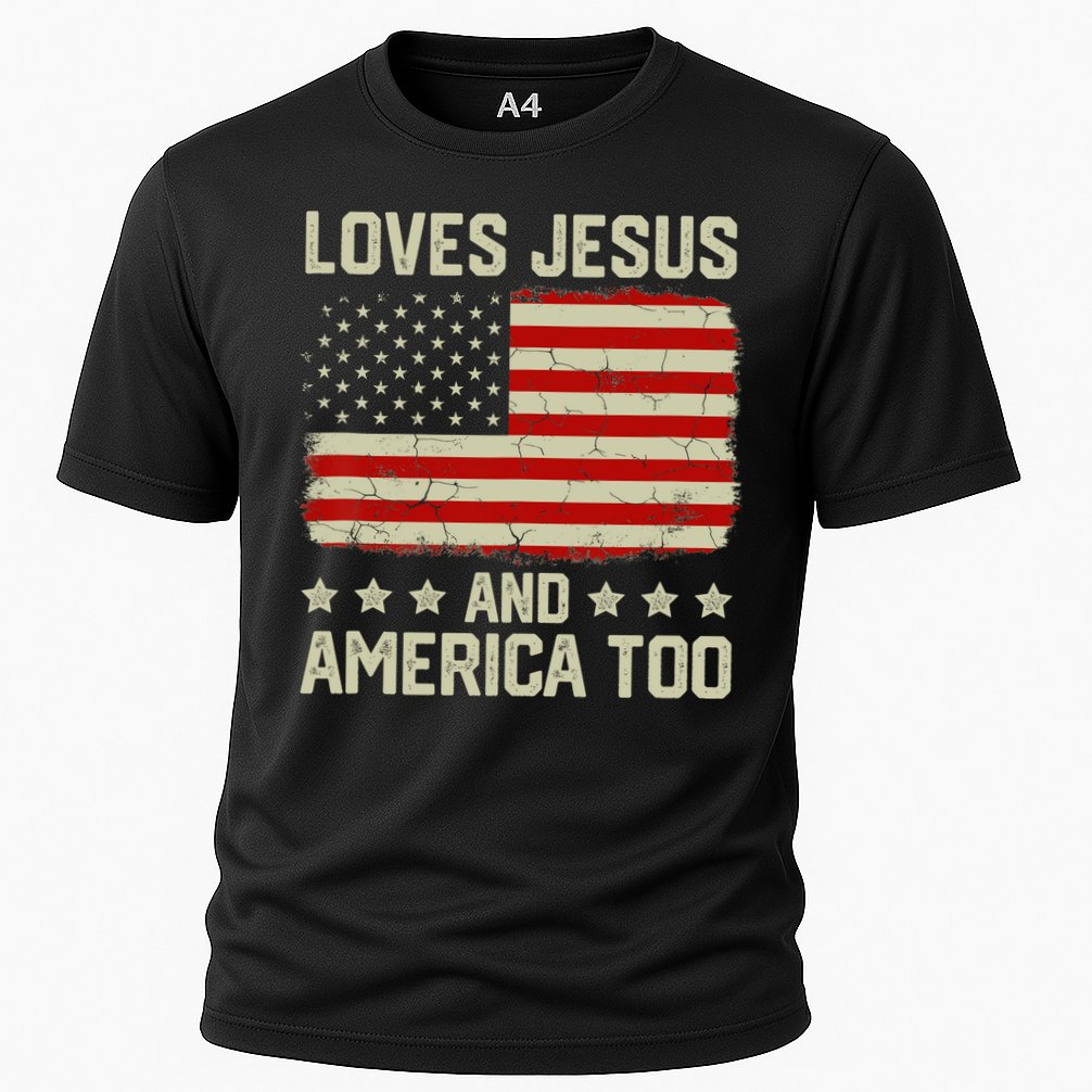 Loves Jesus And America Too USA Patriotic Christian Cooling Performance Crew T-Shirt