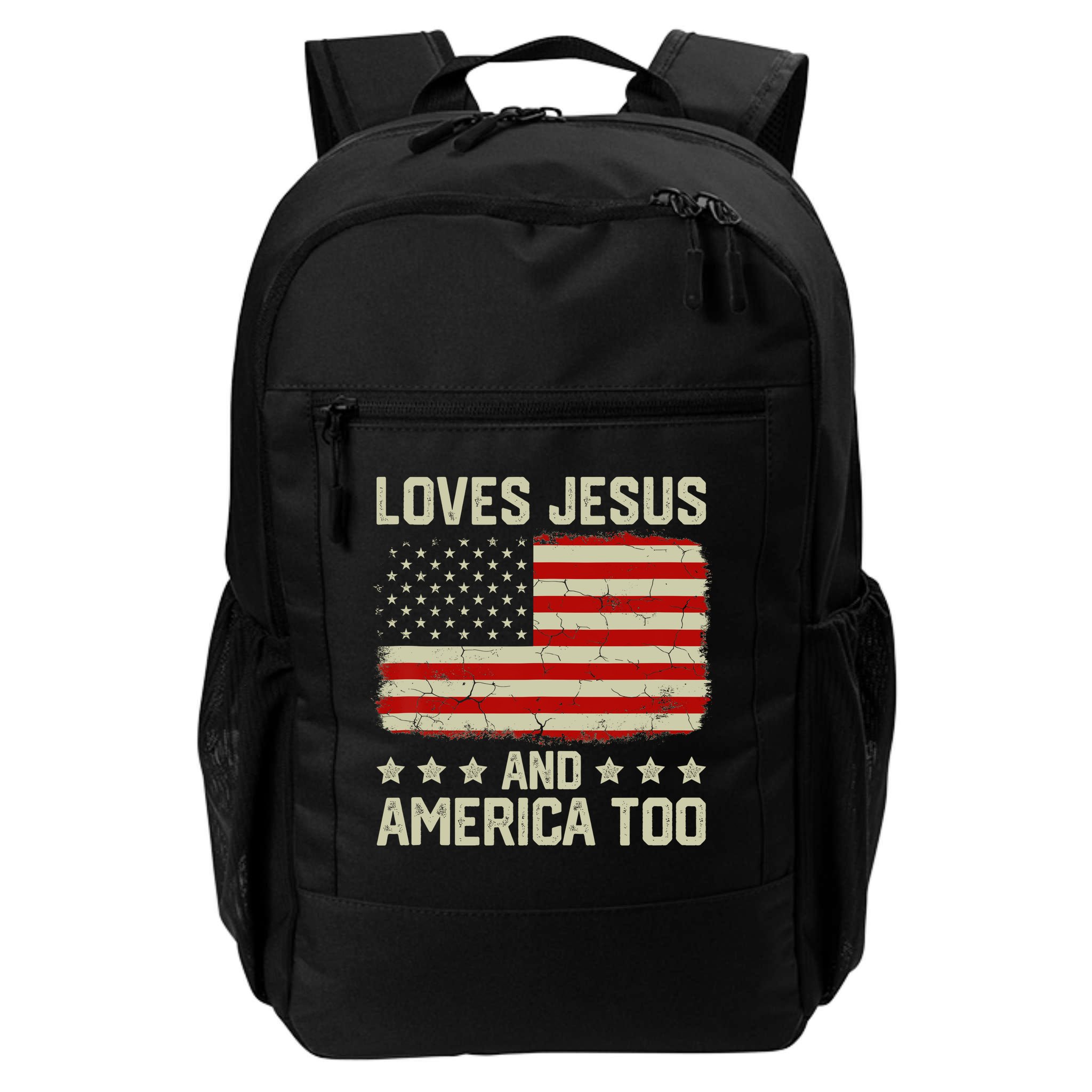 Loves Jesus And America Too USA Patriotic Christian Backpack