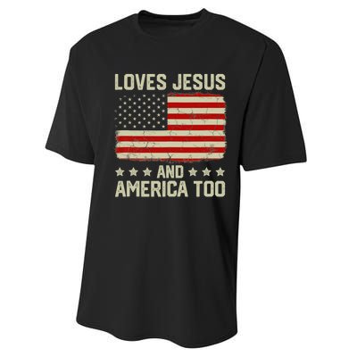 Loves Jesus And America Too USA Patriotic Christian Performance Sprint T-Shirt