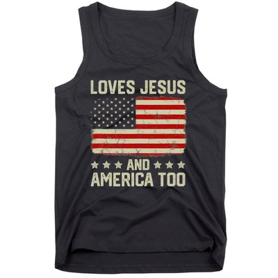 Loves Jesus And America Too USA Patriotic Christian Tank Top