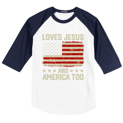 Loves Jesus And America Too USA Patriotic Christian Baseball Sleeve Shirt