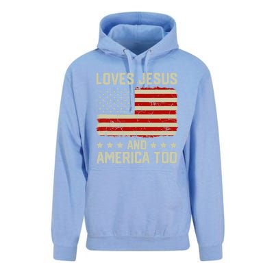 Loves Jesus And America Too USA Patriotic Christian Unisex Surf Hoodie