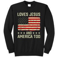 Loves Jesus And America Too 4th Of July Proud American Flag Sweatshirt