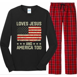 Loves Jesus And America Too 4th Of July Proud American Flag Long Sleeve Pajama Set