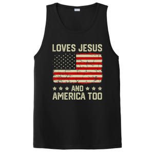 Loves Jesus And America Too 4th Of July Proud American Flag PosiCharge Competitor Tank