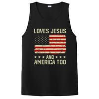 Loves Jesus And America Too 4th Of July Proud American Flag PosiCharge Competitor Tank