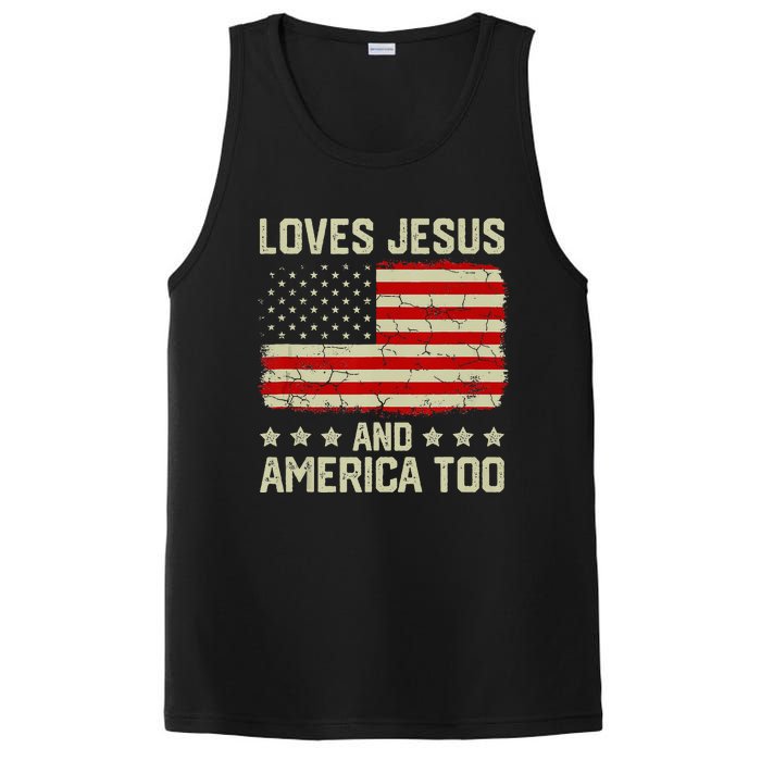 Loves Jesus And America Too 4th Of July Proud American Flag PosiCharge Competitor Tank