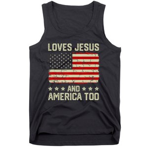 Loves Jesus And America Too 4th Of July Proud American Flag Tank Top