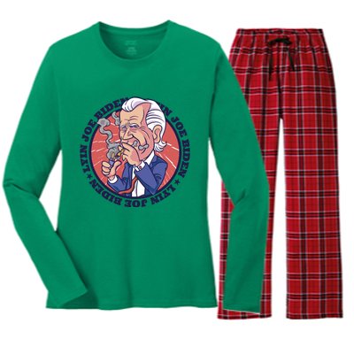 Lyin Joe Biden Smoking Joint Funny Women's Long Sleeve Flannel Pajama Set 