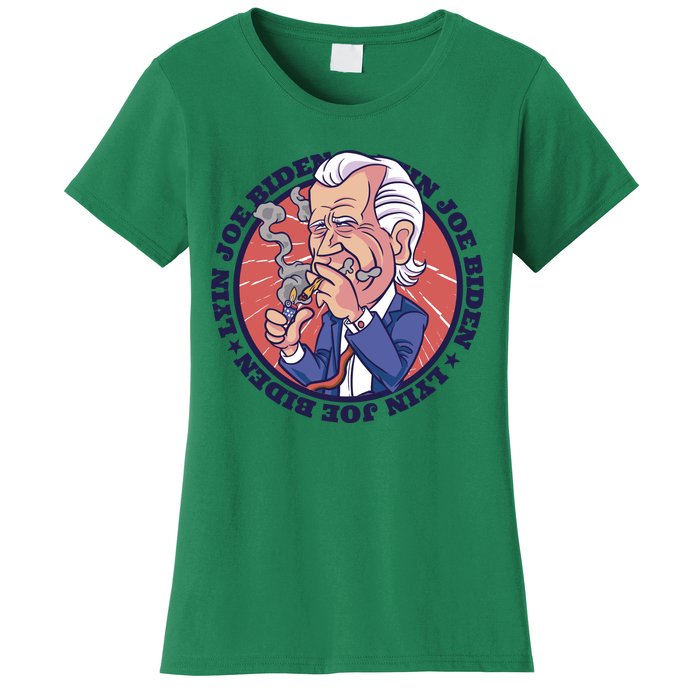 Lyin Joe Biden Smoking Joint Funny Women's T-Shirt