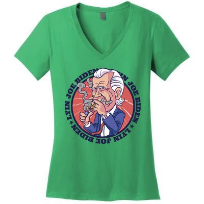 Lyin Joe Biden Smoking Joint Funny Women's V-Neck T-Shirt