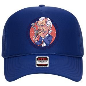 Lyin Joe Biden Smoking Joint Funny High Crown Mesh Back Trucker Hat