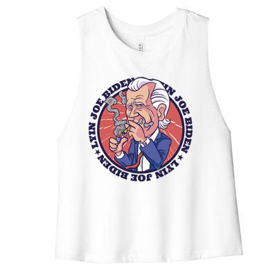 Lyin Joe Biden Smoking Joint Funny Women's Racerback Cropped Tank