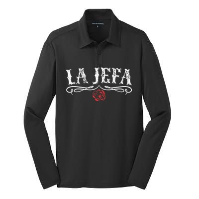 La Jefa Boss In Spanish Mexican Silk Touch Performance Long Sleeve Polo