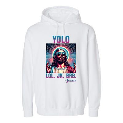 Lol Jk Brb Jesus Funny Easter Day Garment-Dyed Fleece Hoodie