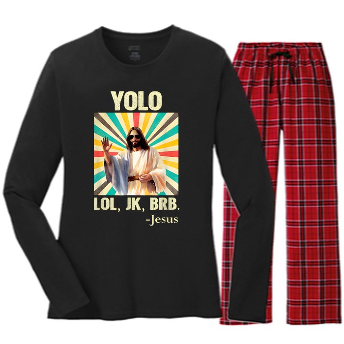 Lol Jk Brb Jesus Funny Easter Christians Women's Long Sleeve Flannel Pajama Set 