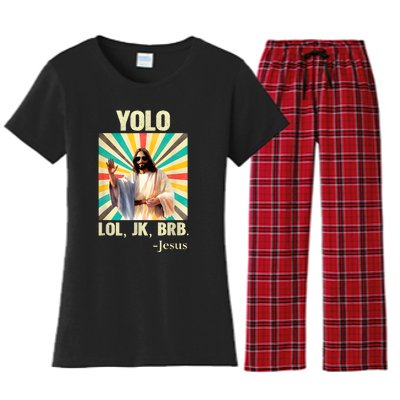 Lol Jk Brb Jesus Funny Easter Christians Women's Flannel Pajama Set