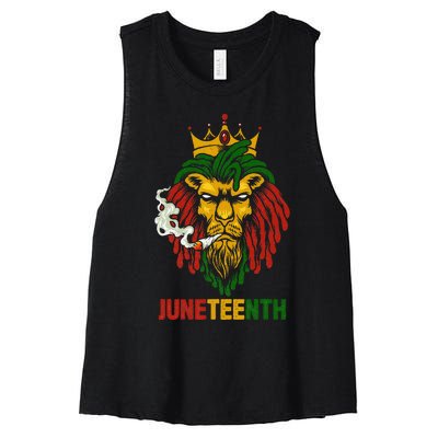 Lion Juneteenth Cool Black History African American Flag Women's Racerback Cropped Tank