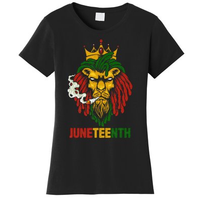 Lion Juneteenth Cool Black History African American Flag Women's T-Shirt