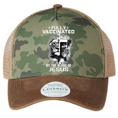 Lion Jesus Cross Fully Vaccinated By The Blood Of Jesus Legacy Tie Dye Trucker Hat