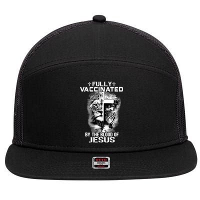 Lion Jesus Cross Fully Vaccinated By The Blood Of Jesus 7 Panel Mesh Trucker Snapback Hat