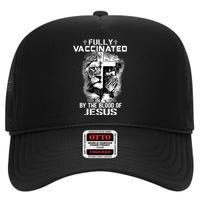 Lion Jesus Cross Fully Vaccinated By The Blood Of Jesus High Crown Mesh Back Trucker Hat