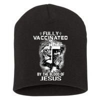 Lion Jesus Cross Fully Vaccinated By The Blood Of Jesus Short Acrylic Beanie