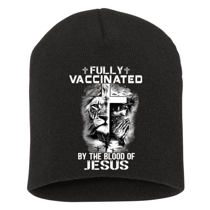 Lion Jesus Cross Fully Vaccinated By The Blood Of Jesus Short Acrylic Beanie