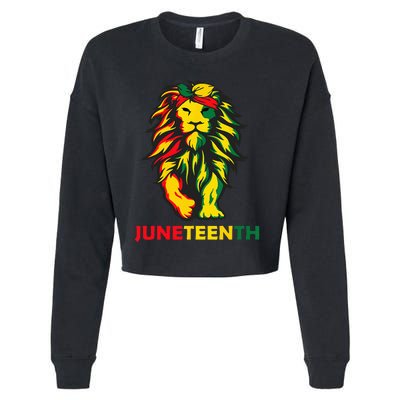 Lion Juneteenth Cool Black History African American Flag Cropped Pullover Crew