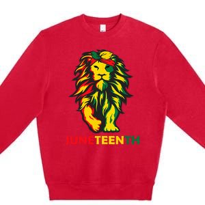 Lion Juneteenth Cool Black History African American Flag Premium Crewneck Sweatshirt