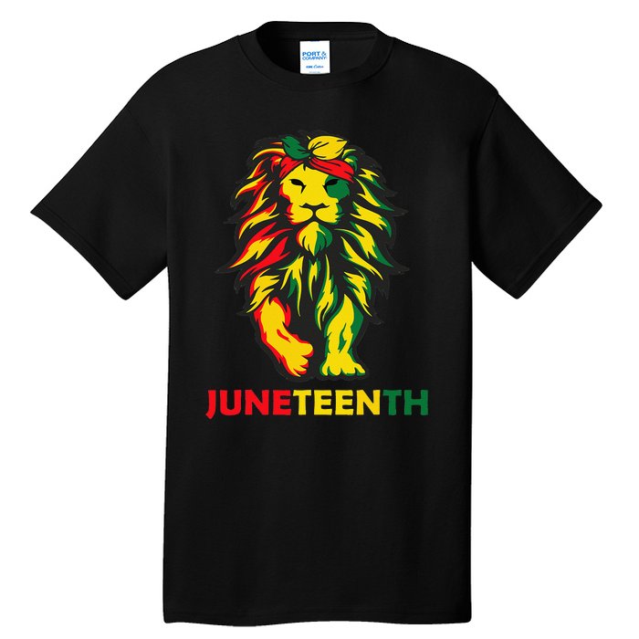 Lion Juneteenth Cool Black History African American Flag Tall T-Shirt