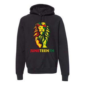 Lion Juneteenth Cool Black History African American Flag Premium Hoodie