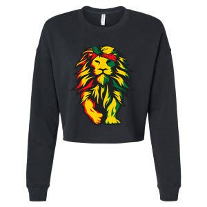 Lion Juneteenth Cool Black History African American Flag Cropped Pullover Crew