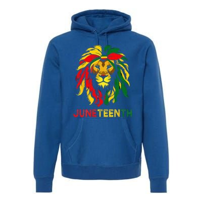 Lion Juneteenth Cool Black History African American Flag Premium Hoodie