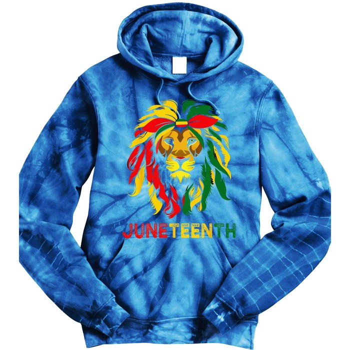 Lion Juneteenth Cool Black History African American Flag Tie Dye Hoodie