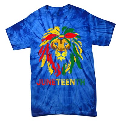 Lion Juneteenth Cool Black History African American Flag Tie-Dye T-Shirt