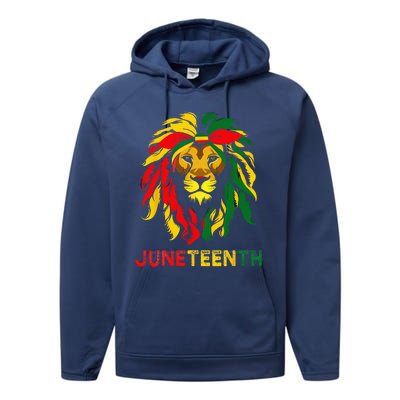 Lion Juneteenth Cool Black History African American Flag Performance Fleece Hoodie